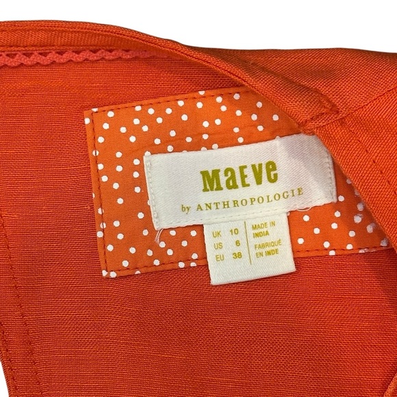 Maeve Anthropologie Tie-Front Linen Blend Puff Sleeve Crop Blouse Red/Orange 6 - Picture 5 of 7